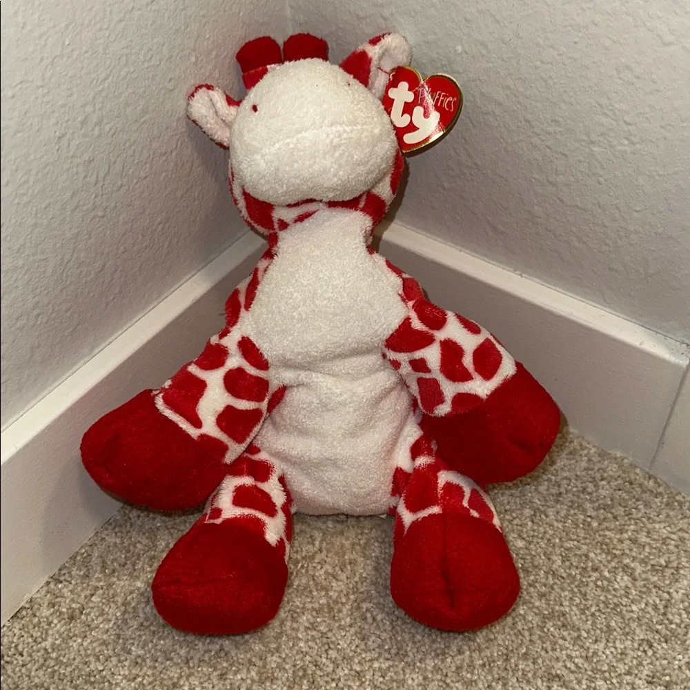 Vintage TY Pluffers Collection “Kisser” Red and White Giraffe Stuffy